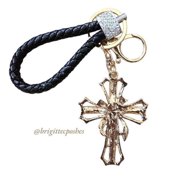 CHRISTIAN CROSS Sparkling Embellished Golden Tone Key Chain - Picture 8 of 11